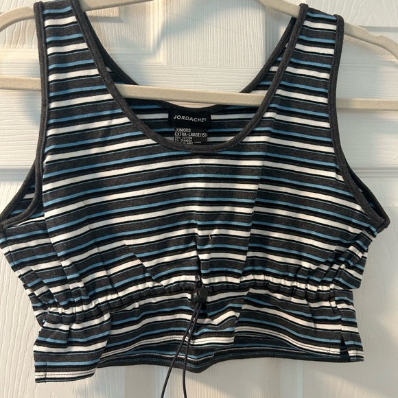 Jordache Blue and White Ruched Crop Tank Top - Picture 1 of 3